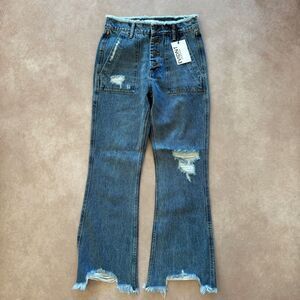 EVIDNT Anthropologie Saint Denis Flare Jeans • size 26 • raw hem • NWT